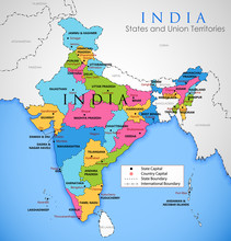 Detailed Map Of India, Asia With All States And Country Boundary