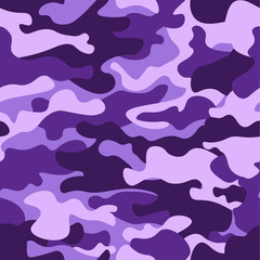 Canvas Print - Military camouflage seamless pattern, purple monochrome. Classic clothing style masking camo repeat print. ruby colors texture. Design element. Vector illustration.