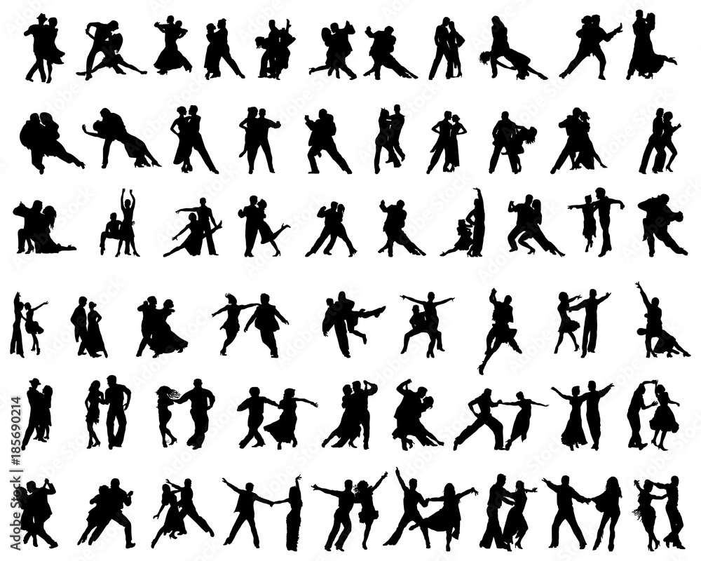 Black silhouettes of tango players on a white background - obrazy, fototapety, plakaty 