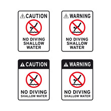 No Diving Dive Plunge Duck Nosedive Shallow Water Pool Sign Set