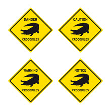 Danger Caution Warning Notice Crocodiles Alligator Sign Set