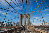 Fototapeta Pomosty - Tourists taking photos at brooklyn bridge