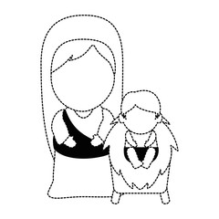 Wall Mural - cute virgin mary with jesus baby characters vector illustration design