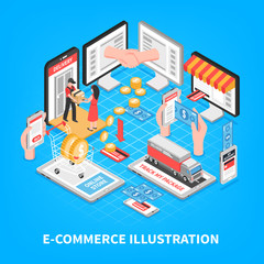 Wall Mural - Electronic Commerce Isometric Illustration 