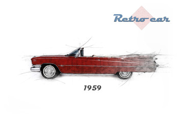 Wall Mural - retro car in sketch style