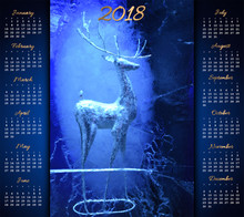 Statue Of A Deer Frozen In A Block Of Ice, Calendar 2018 Template Illustration