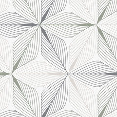 Wall Mural - linear vector pattern, repeating abstract leaves, gray line of leaf or flower, floral. graphic clean