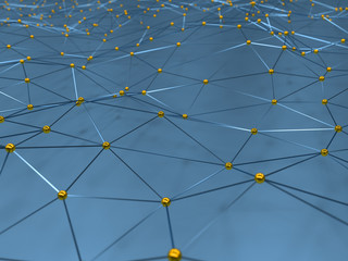  Futuristic polygonal background of low poly surface with connected dots and lines. Abstract 3d rendering.