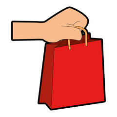 Sticker - hand with shopping bag isolated icon vector illustration design