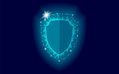 Cyber security safety shield low poly. Polygonal geometric glowing guard save from internet attack antivirus. Blue defense space futuristic modern design vector illustration