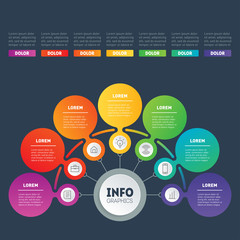 Naklejka na meble Business presentation or infographic with 7 options. Web Template of a chart, mindmap or diagram. Vector infographics or mind map of technology or education process.