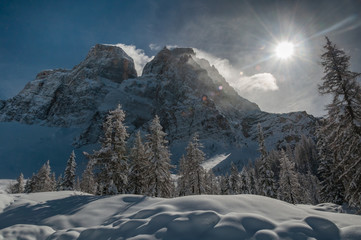 winter view of mount pelmo northern side in a sunny day, dolomites, italy
