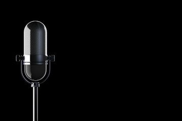 Leinwandbilder - Closeup Vintage Silver Microphone with Blank Space for Yours Text. 3d Rendering