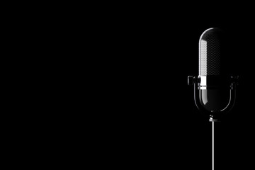 Leinwandbilder - Closeup Vintage Silver Microphone with Blank Space for Yours Text. 3d Rendering