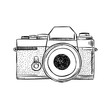 Hand drawn vintage camera illustration. Sketched photography equipment