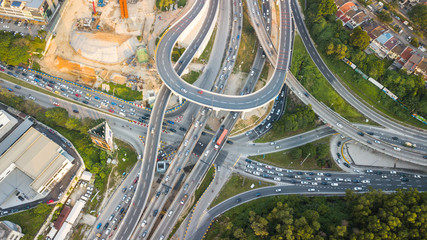 Wall Mural - Aerial  shot,view from the drone on the road junction of Kuala-Lumpur,Malaysia