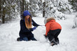 © makam1969 - winter fun. a girl and a boy making snowballs.