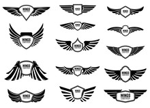 Set Of Blank Emblems With Wings. Design Elements For Emblem, Sign, Logo, Label.
