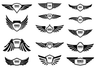 set of blank emblems with wings. design elements for emblem, sign, logo, label.