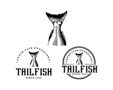 Black Circle Hand Drawing Tail Fish Illustration Company Logo Animal Set