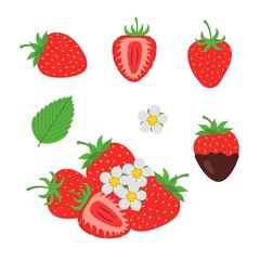 Wall Mural - red berry strawberry and a half of strawberry. Set flower, petal, strawberry. Chocolate covered strawberries