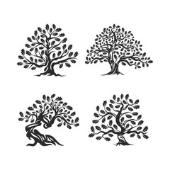 Wall Mural - Huge and sacred oak tree silhouette logo isolated on white background. Modern vector national tradition green plant icon sign design set.
Premium quality organic bonsai logotype flat illustration.