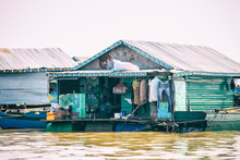 Homes On Stilts On The Floating Village Of Kampong Phluk, Tonle Sap Lake, Siem Reap Province, Cambodia
