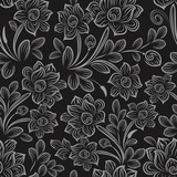 Black and white seamless floral wallpaper