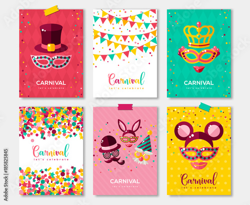 Cuadros en Lienzo Carnival colorful posters set, flyer or invitation design