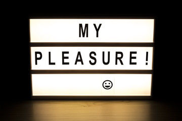 my pleasure, text on lightbox 2