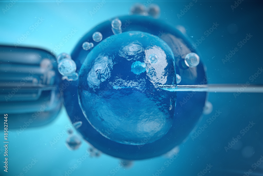 3d illustration artificial insemination, fertilisation, Injecting sperm into egg cell. Assisted reproductive treatment. - obrazy, fototapety, plakaty 