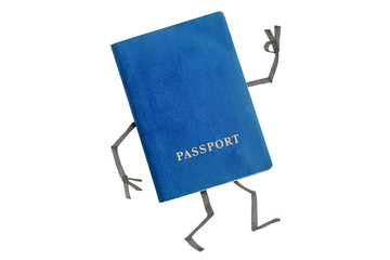 Wall Mural - Blue passport with painted hands and feet showing gesture OK