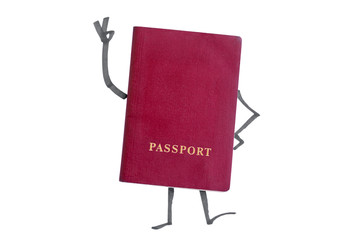 Wall Mural - Red passport with painted hands and feet showing gesture OK