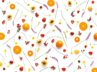 Wall Mural - composition from plants, wild flowers and red berries, isolated on white background. strawberry, apr