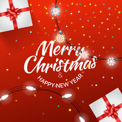 Aufkleber - Greeting card with gift boxes. Merry Christmas and Happy New Year. Happy Holidays Vector illustration