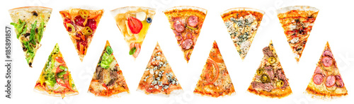 Fotografía set of a slice of delicious fresh Italian pizza isolated on a white background