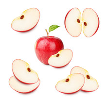 Slices Of Fresh Red Apple Isolated On White Background As Package Design Element.