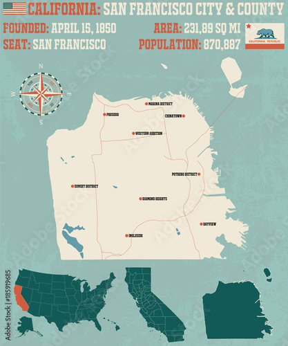 Large And Detailed Map Of San Francisco City And County In California Stock Vector Adobe Stock Map Of San Francisco County