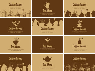 Wall Mural - Vector set of business cards for restaurant, cafe or coffee house on the topic of tea and coffee in retro style