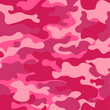 © lupascoroman - Camouflage seamless pattern background. Classic clothing style masking camo repeat print. Pink orchid rose ruby colors forest texture. Design element. Vector illustration.