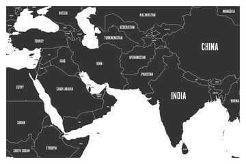 Canvas Print - Political map of South Asia and Middle East countries. Simple flat vector map in grey.