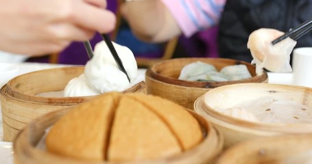 Sticker - Eating chinese dim sum in restaurant