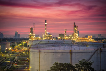 Wall Mural - Refinery at twilight and oil thank petrochemical plant