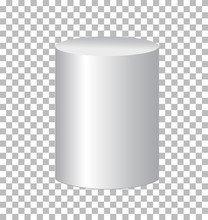 White Cylinder Isolated On Transparent Background. Cylinder Sign.
