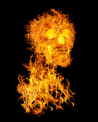 Wall Mural - skeleton in orange flame isolated on black