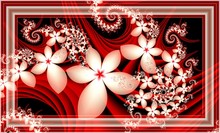 Computer Generated 3D Fractal White Flowers On A Red Background.