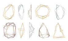 Polygonal Frames Set. Gold, Silver, Black Glitter Triangles, Geometric Shapes. Diamond Shape. 