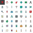 © alekseyvanin - Universal medical elements filled outline icons set, line vector symbol collection, linear colorful pictogram pack. Signs, logo illustration, Set includes icons as cardiogram, hospital, stethoscope