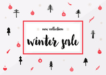 Discount Poster With Lettering New Collection Winter Sale On White Pattern Background. Vector Illustration