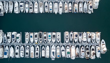 Drone View Of A Marina With Boats And Yachts